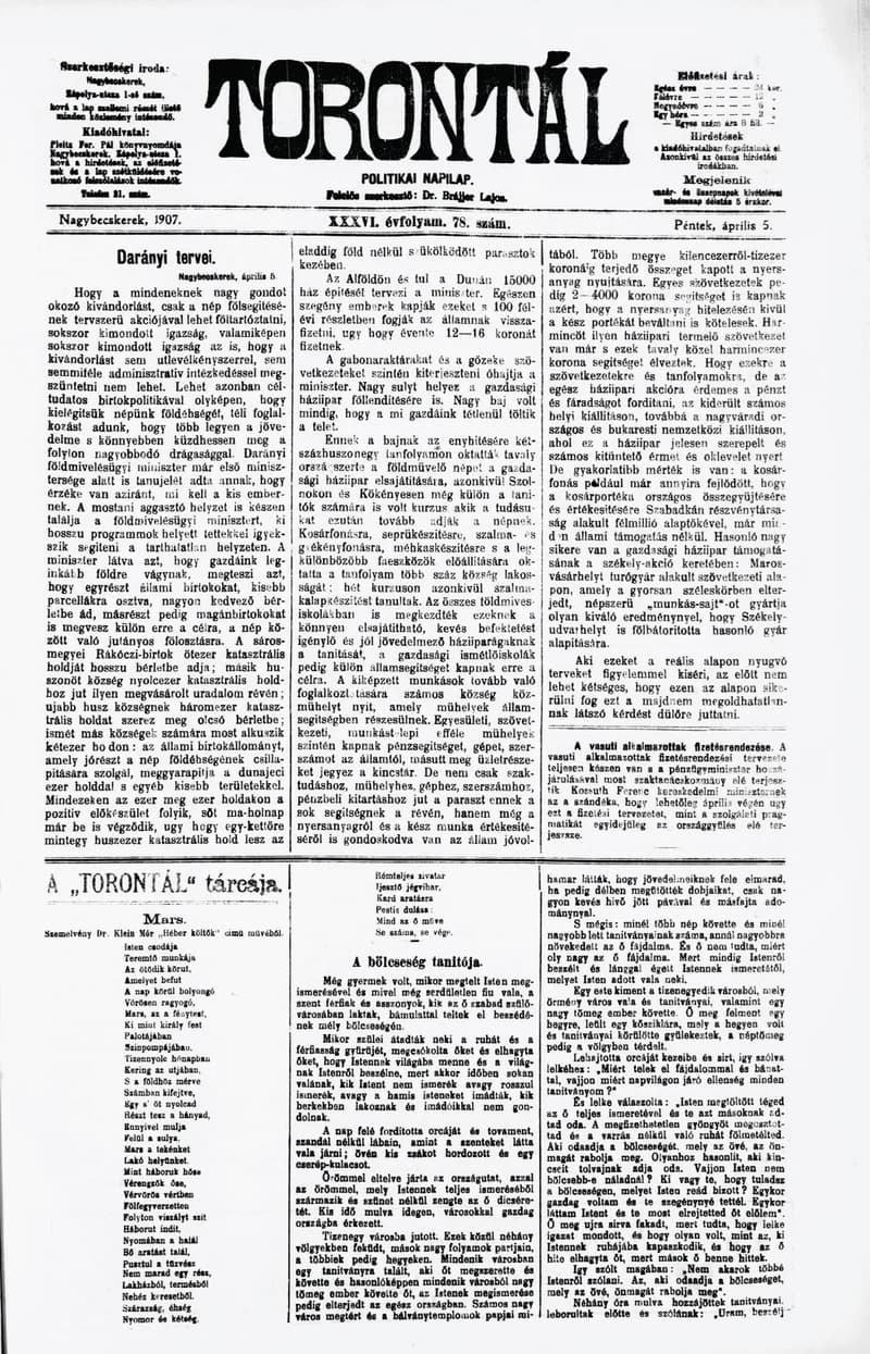 Torontál, 36. évf. 1907. április 5. 78. sz.