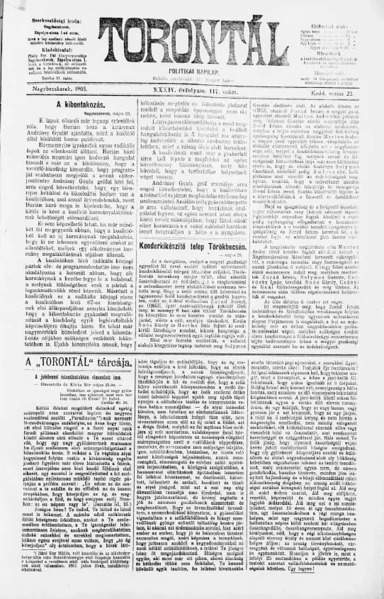 Torontál, 34. évf. 1905. május 23. 117. sz.