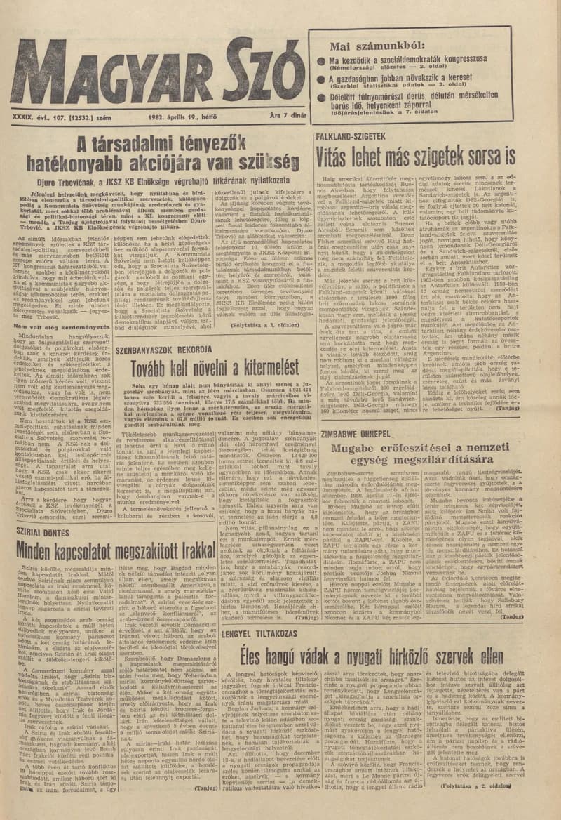 Magyar Szó, 39. évf. 1982. április 19. 107. sz. 1–8. oldal