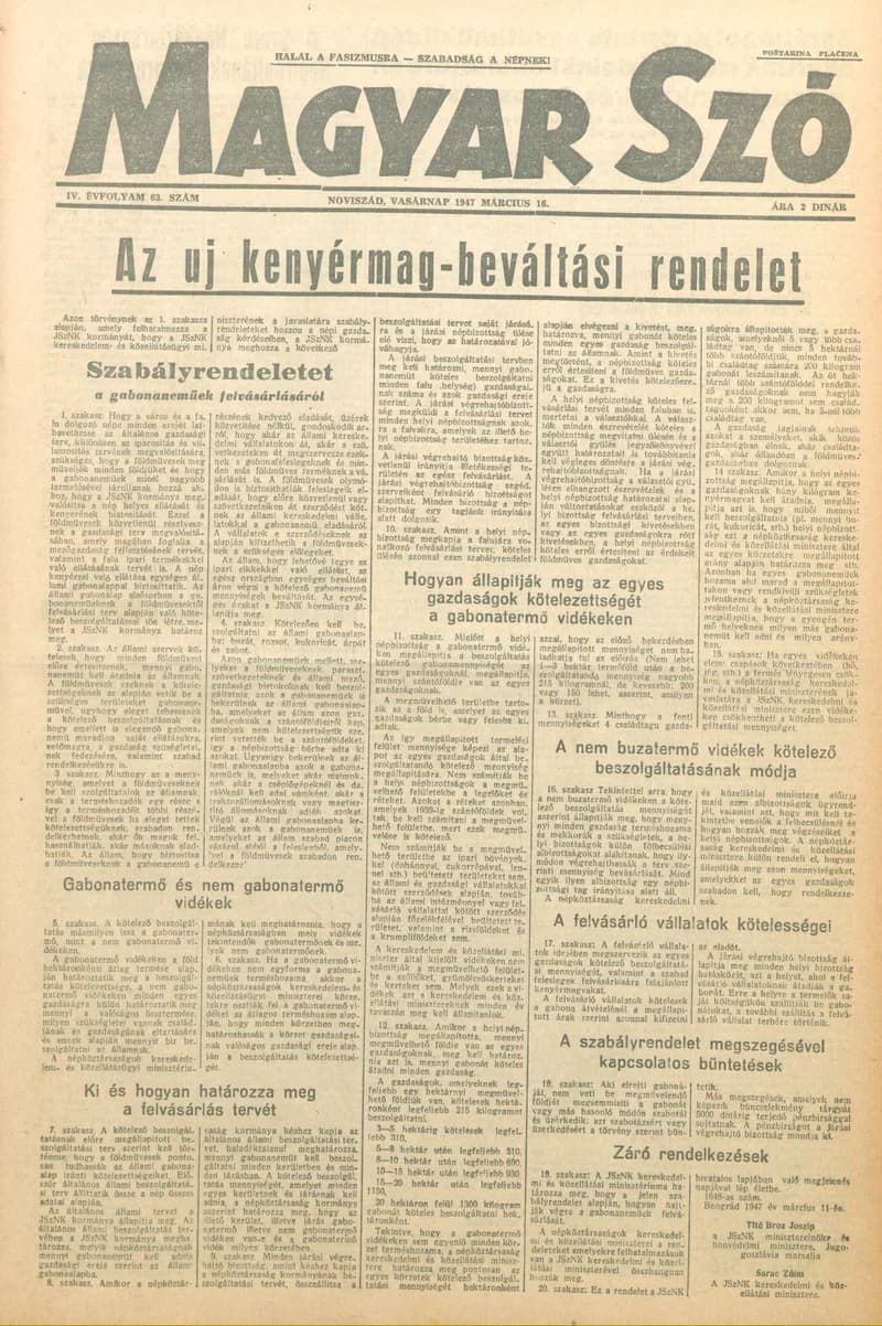 Magyar Szó, 4. évf. 1947. március 16. 63. sz. 1–8. oldal