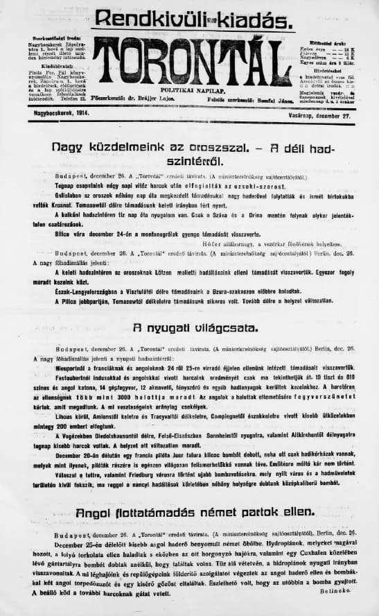 Torontál, 43. évf. 1914. december 27. 293. sz.