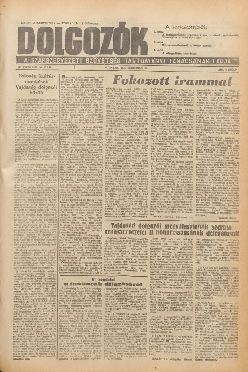 Dolgozók, 3. évf. 1949. augusztus 26. 34. sz.