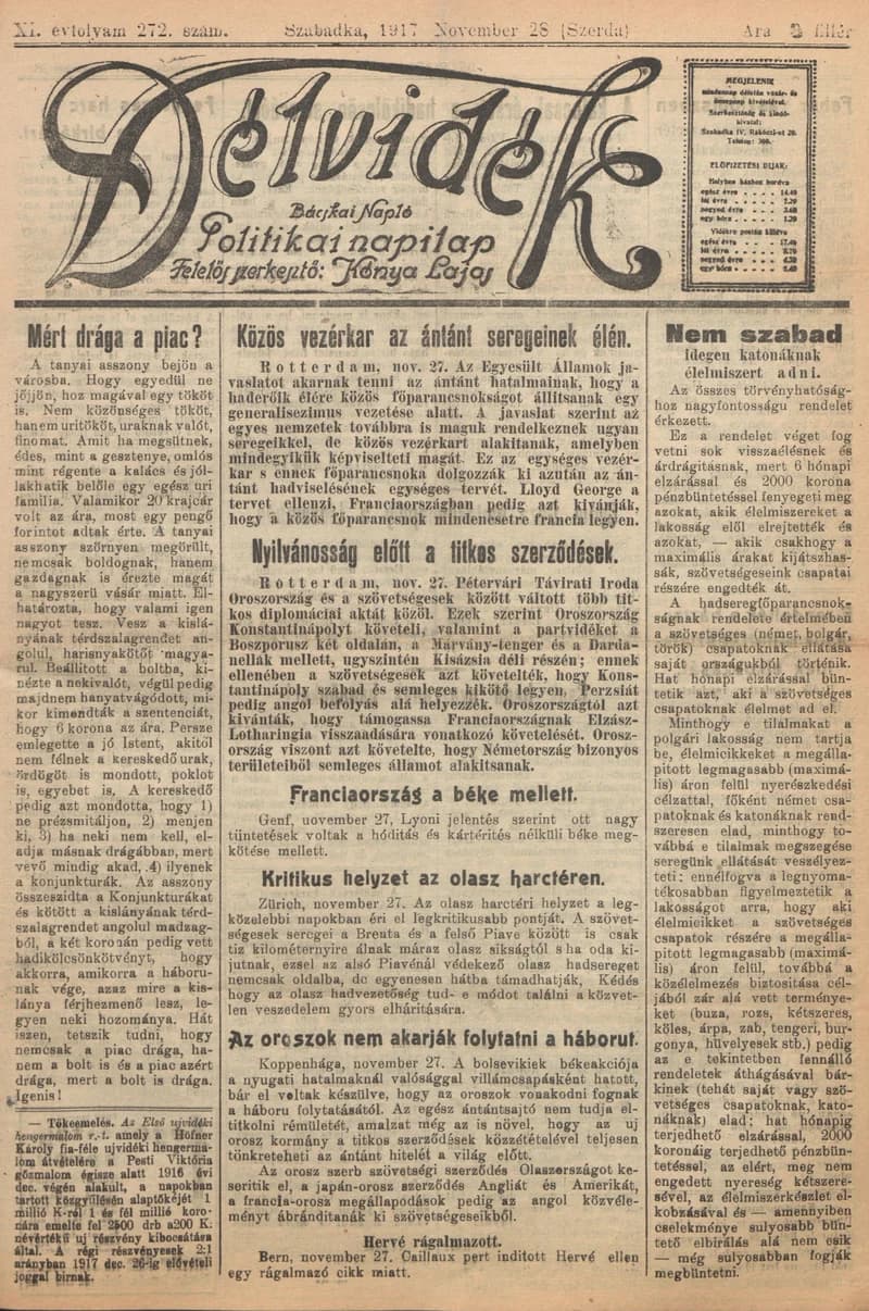 Délvidék, 11. évf. 1917. november 28. 272. sz.