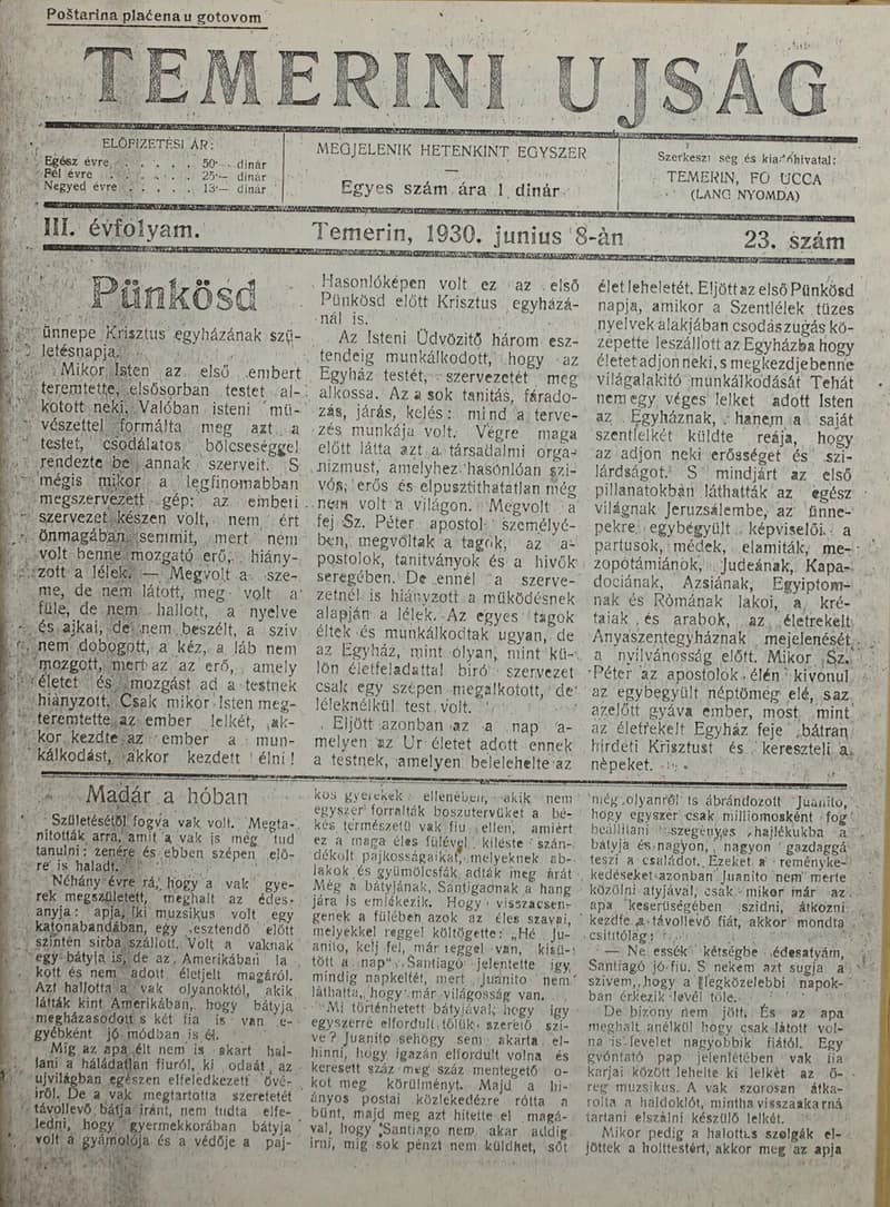 Temerini Újság 1928-1944, 3. évf. 1930. június 8. 23. sz.