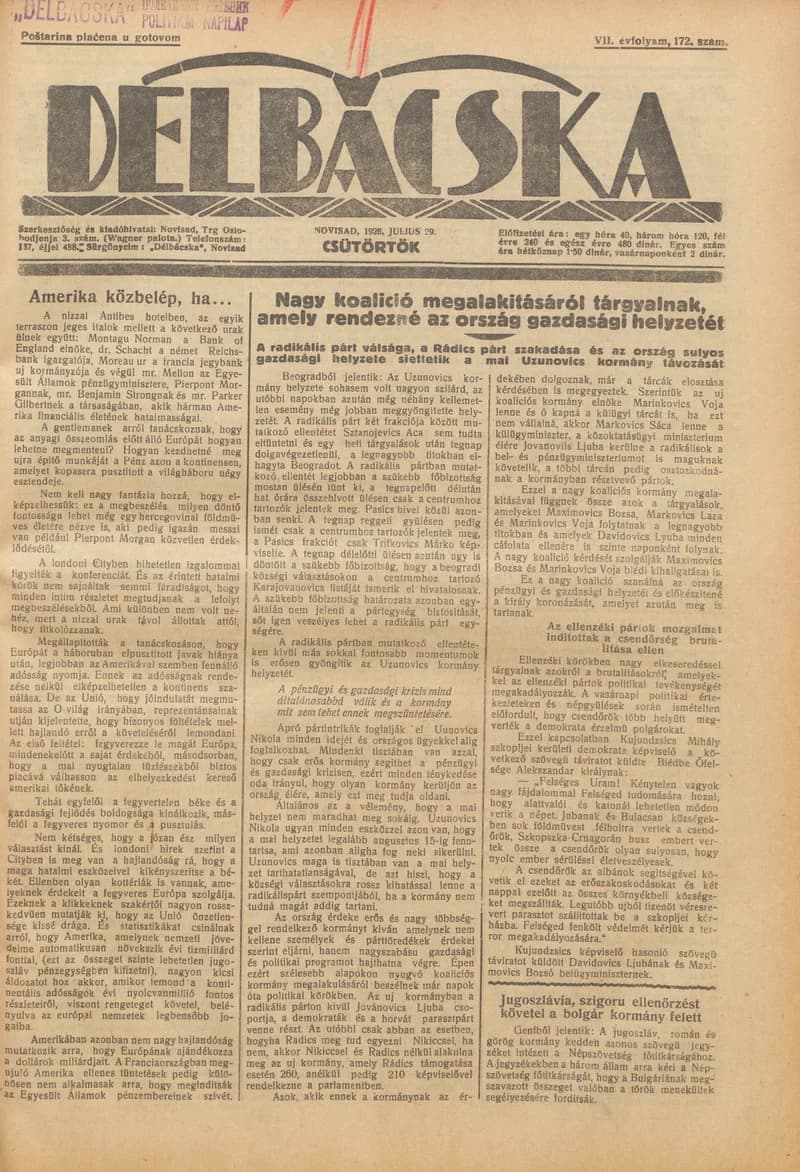 Délbácska, 7. évf. 1926. július 29. 172. sz.