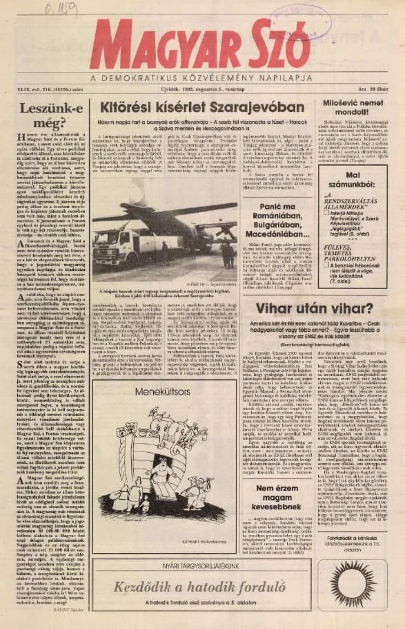 Magyar Szó, 49. évf. 1992. augusztus 2. 210. sz. 1–24. oldal