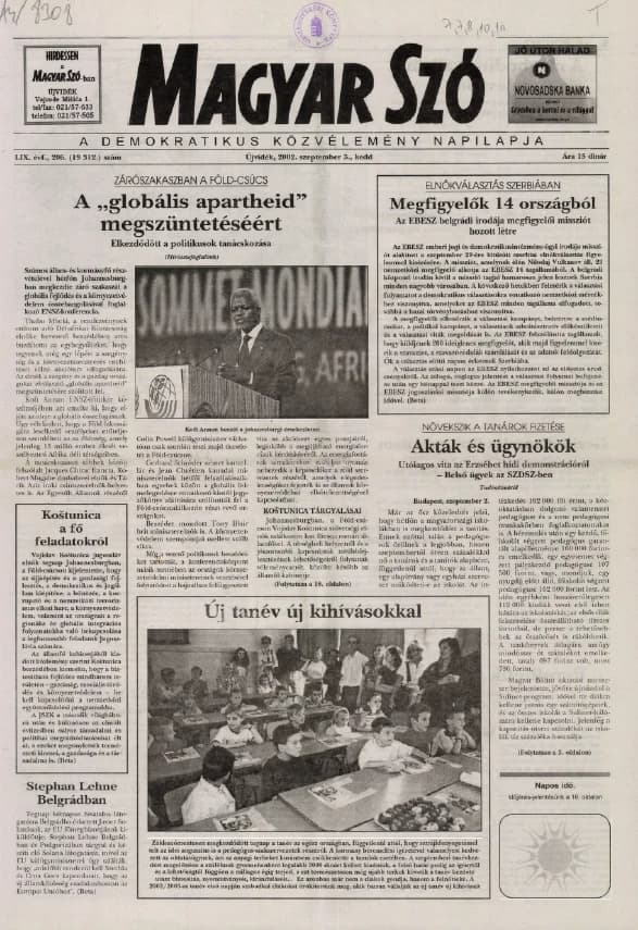 Magyar Szó, 59. évf. 2002. szeptember 3. 206. sz. 1–16. oldal