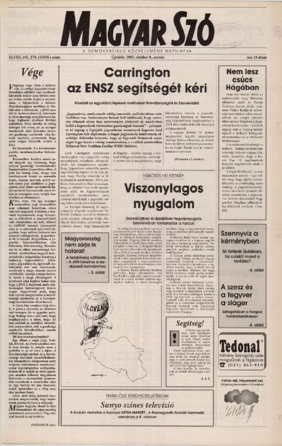 Magyar Szó, 48. évf. 1991. október 9. 278. sz. 1–16. oldal
