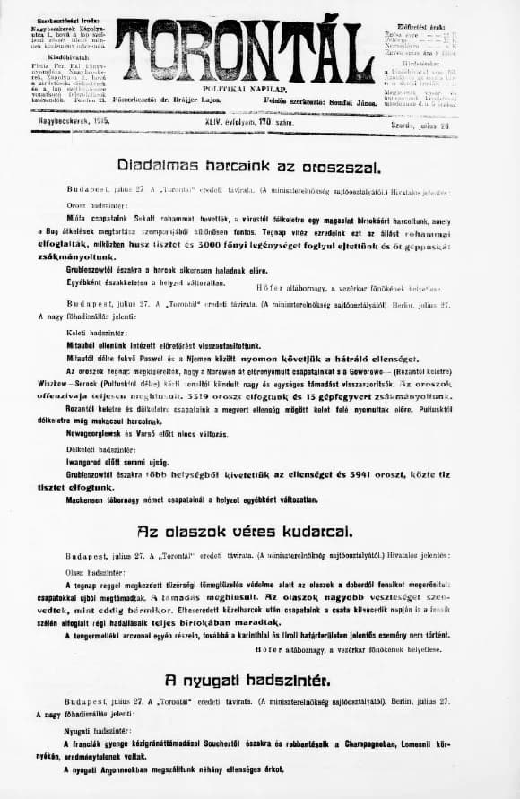 Torontál, 44. évf. 1915. július 28. 170. sz.