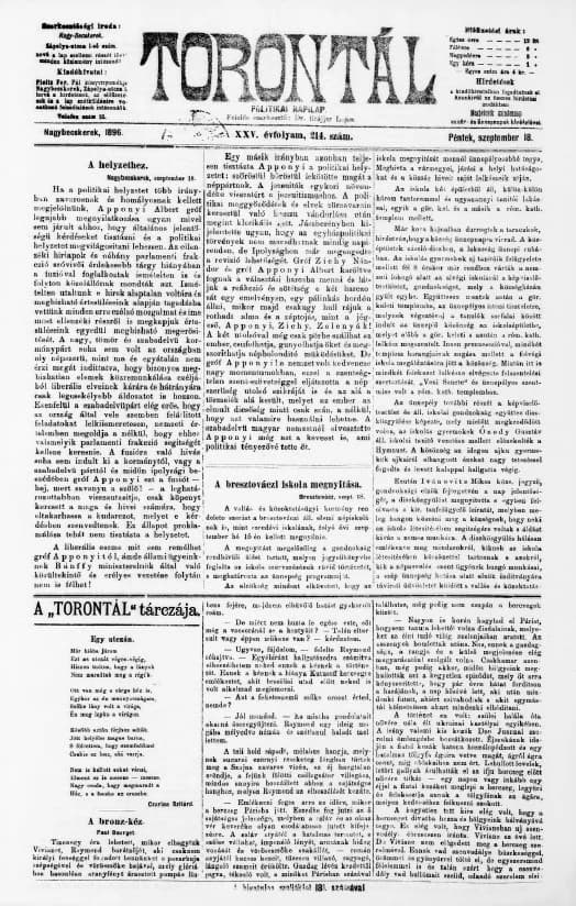 Torontál, 25. évf. 1896. szeptember 18. 214. sz.