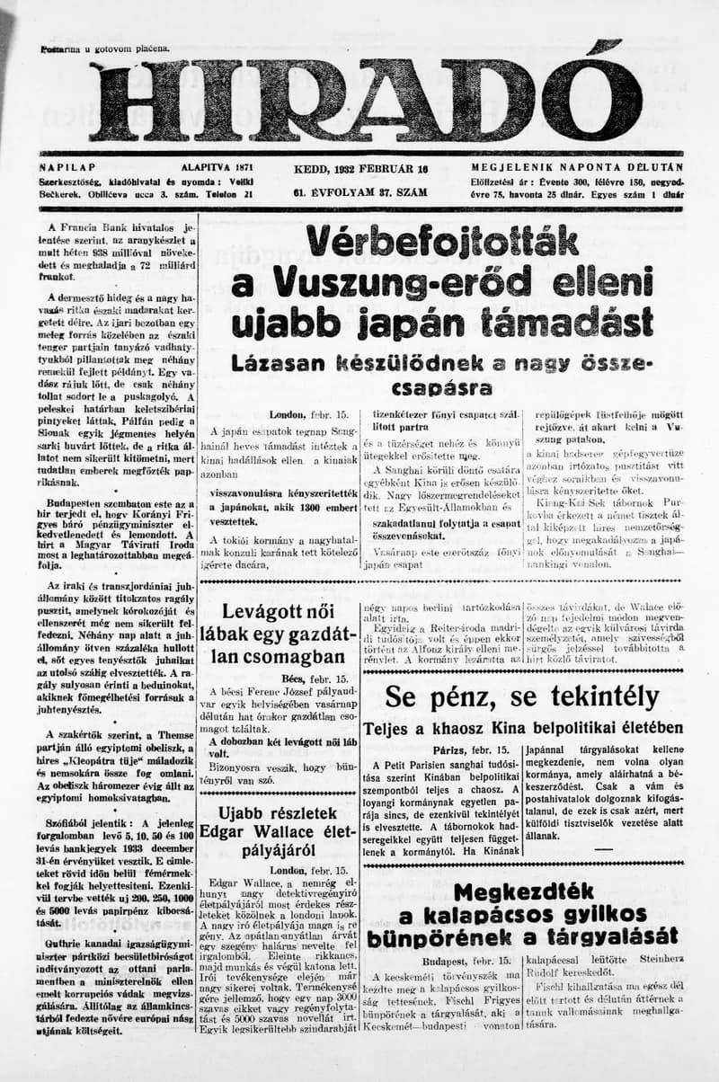 Híradó, 61. évf. 1932. február 16. 37. sz.