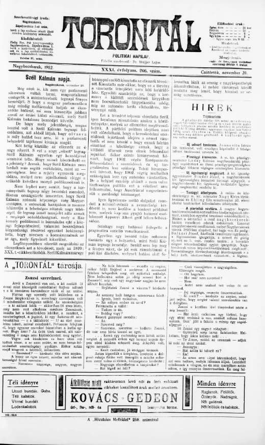 Torontál, 31. évf. 1902. november 20. 266. sz.