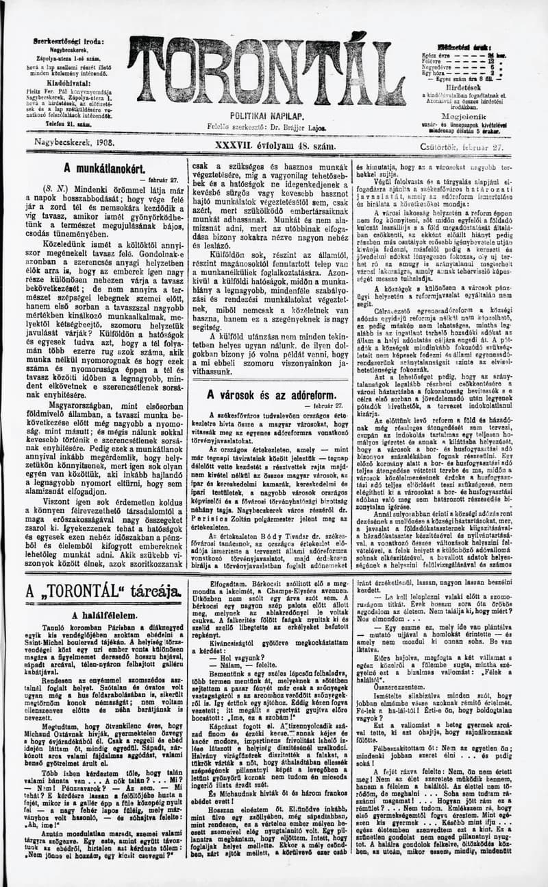 Torontál, 37. évf. 1908. február 27. 48. sz.