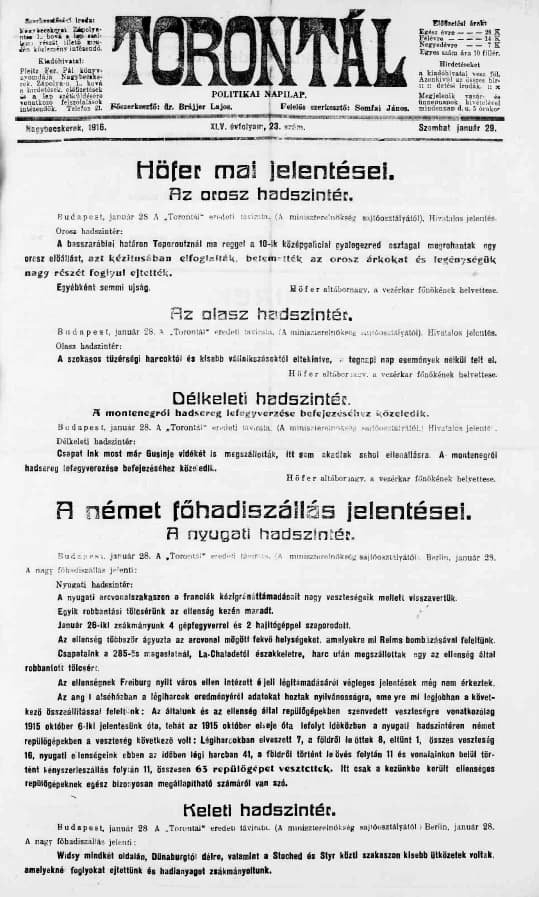 Torontál, 45. évf. 1916. január 29. 23. sz.