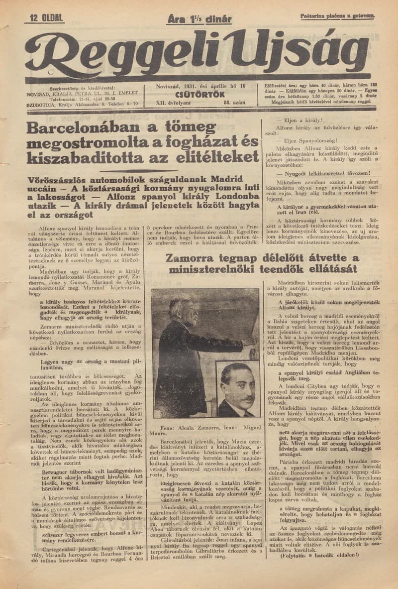 Reggeli Újság, 12. évf. 1931. április 16. 88. sz.