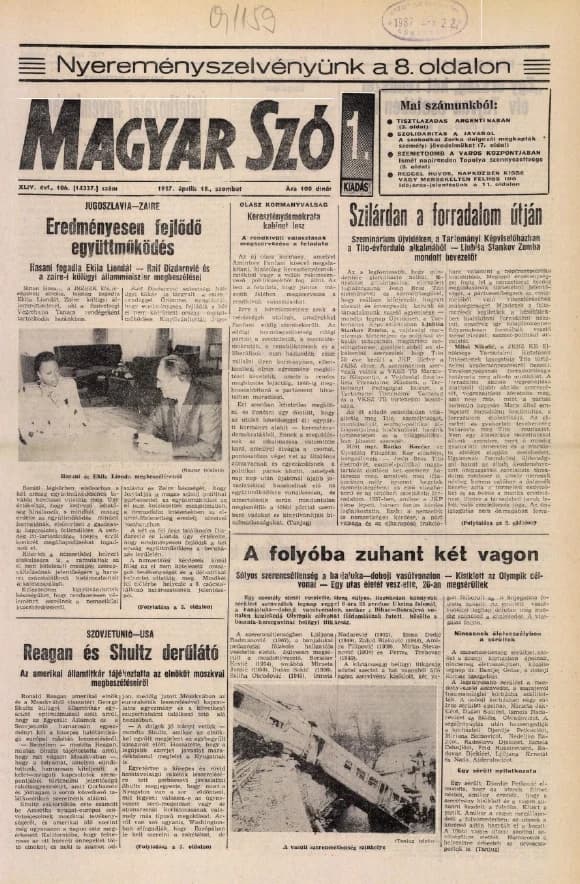 Magyar Szó, 44. évf. 1987. április 18. 106. sz. 1–24. oldal