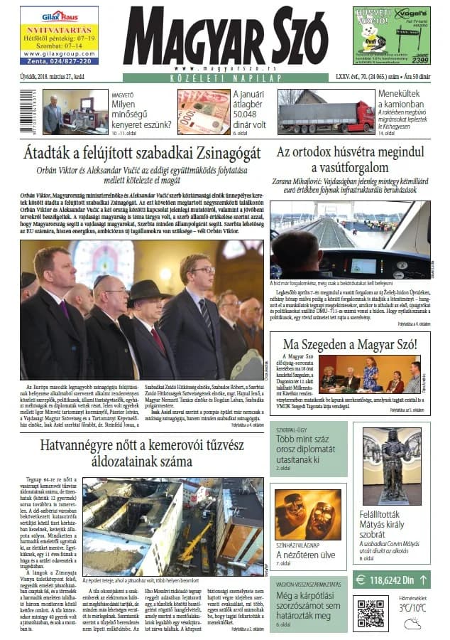 Magyar Szó, 75. évf. 2018. március 27. 70. sz. 1–20. oldal