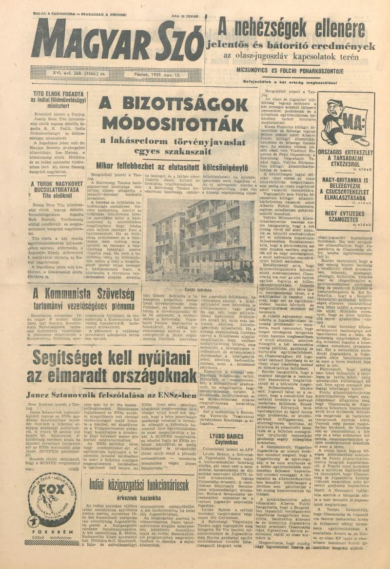 Magyar Szó, 16. évf. 1959. november 13. 268. sz. 1–22. oldal