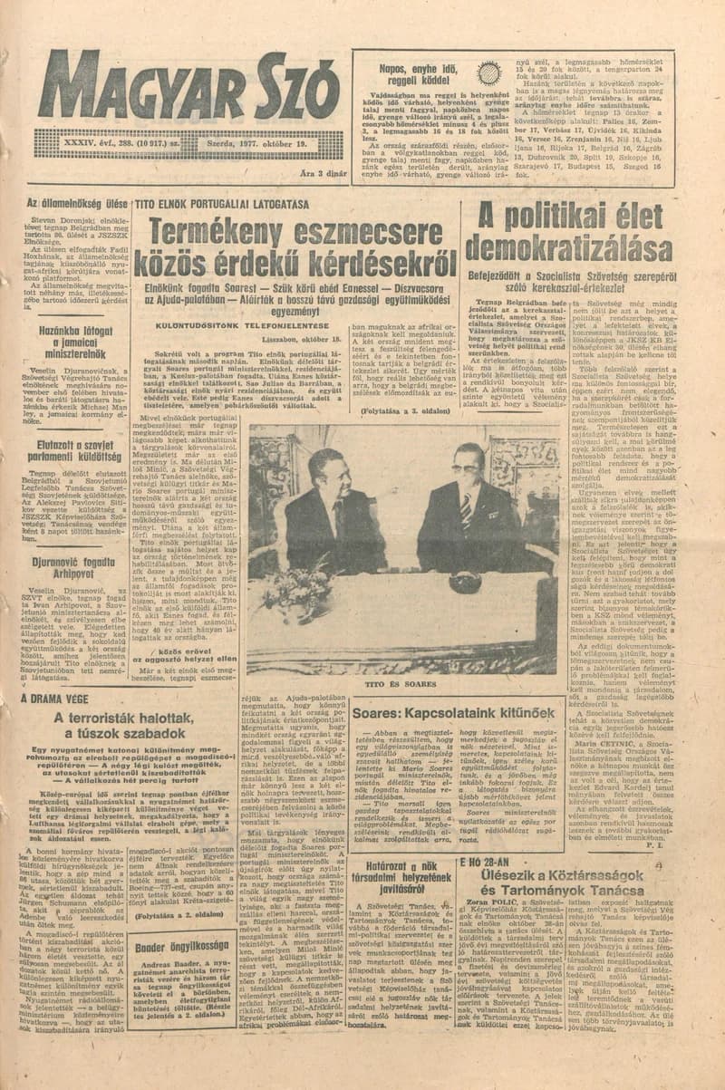 Magyar Szó, 34. évf. 1977. október 19. 288. sz.