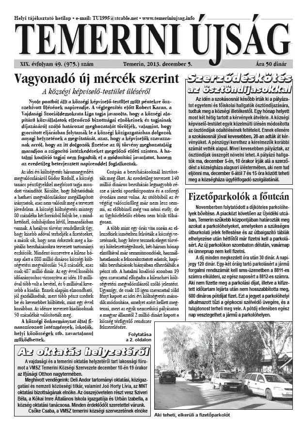 Temerini Újság, 19. évf. 2013. december 5. 49. sz.
