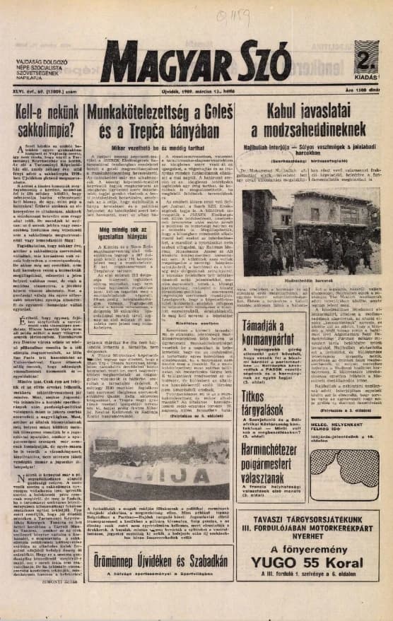 Magyar Szó, 46. évf. 1989. március 13. 69. sz. 1–20. oldal