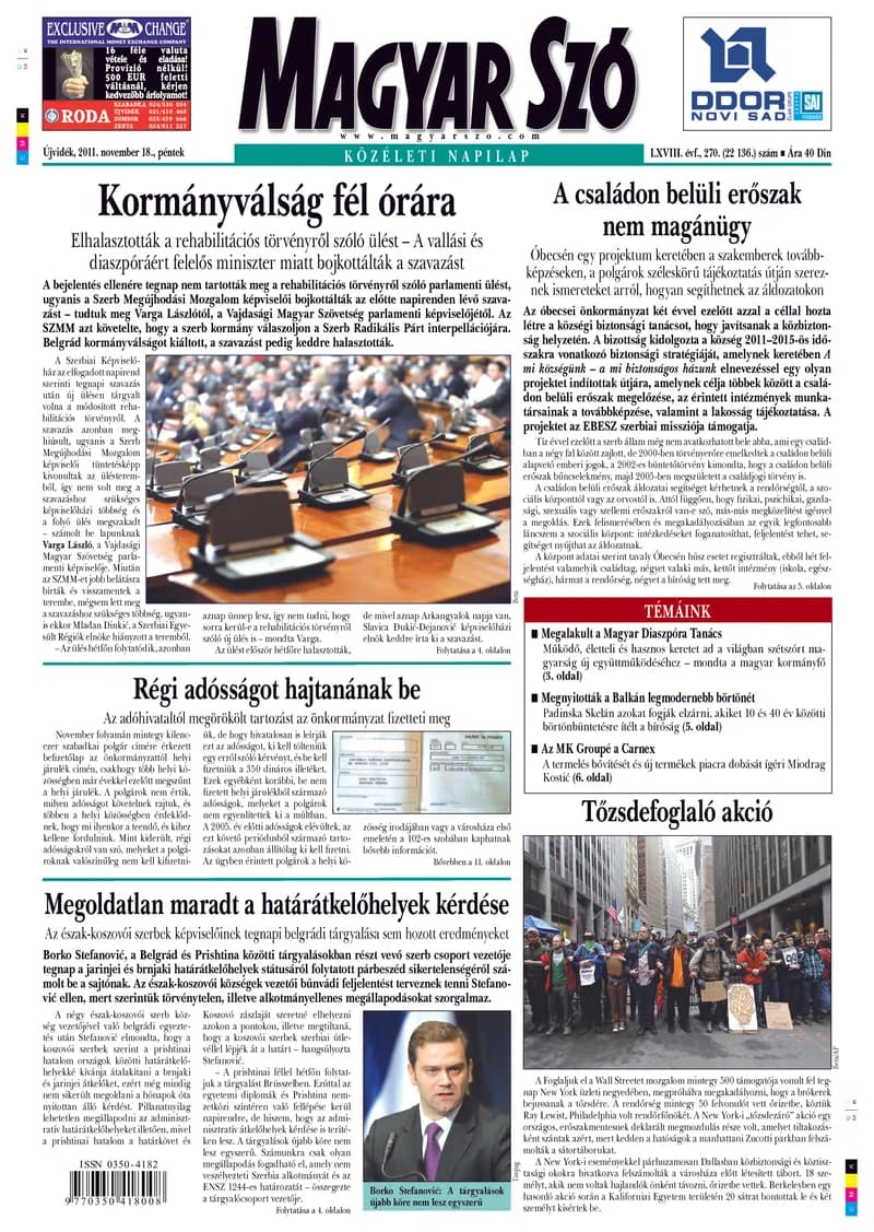 Magyar Szó, 68. évf. 2011. november 18. 270. sz. 1–20. oldal
