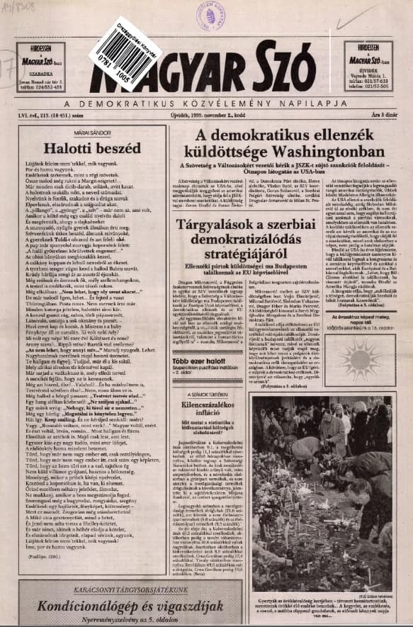 Magyar Szó, 56. évf. 1999. november 2. 213. sz. 1–16. oldal