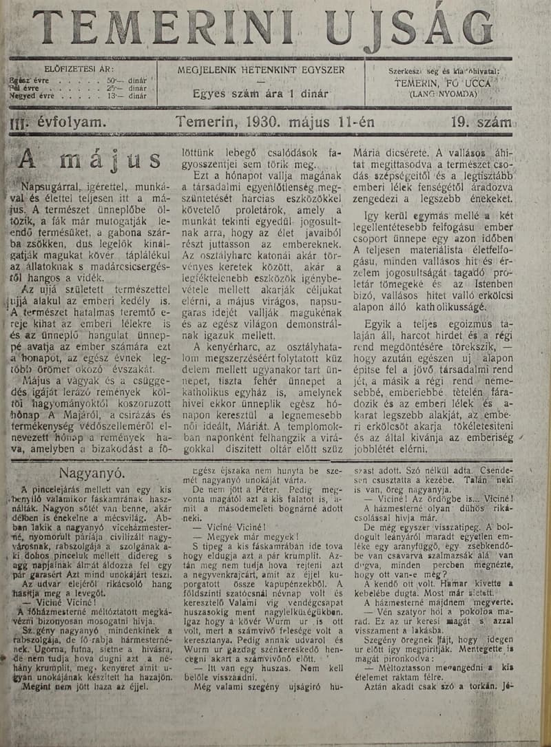 Temerini Újság 1928-1944, 3. évf. 1930. május 11. 19. sz.