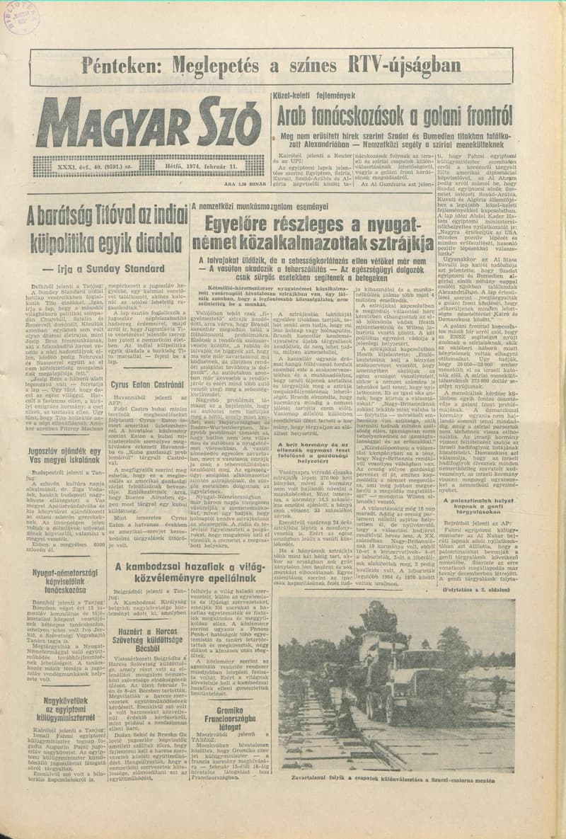 Magyar Szó, 31. évf. 1974. február 11. 40. sz. 1–6. oldal