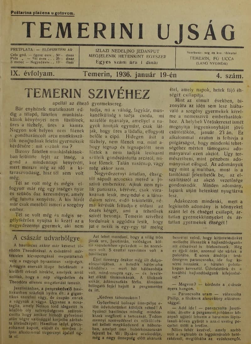 Temerini Újság 1928-1944, 9. évf. 1936. január 19. 4. sz.