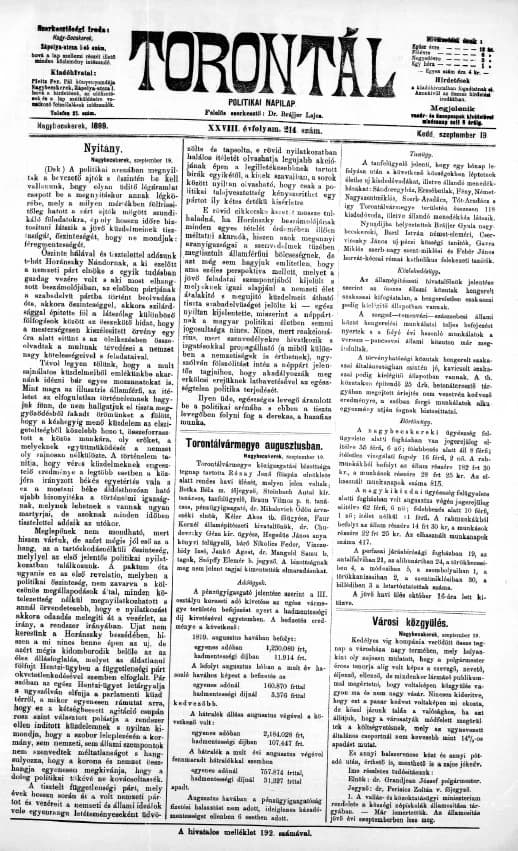 Torontál, 28. évf. 1899. szeptember 19. 214. sz.