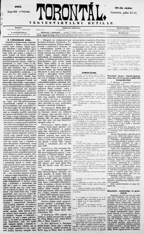 Torontál, 4. évf. 1875. július 15. 28. sz.