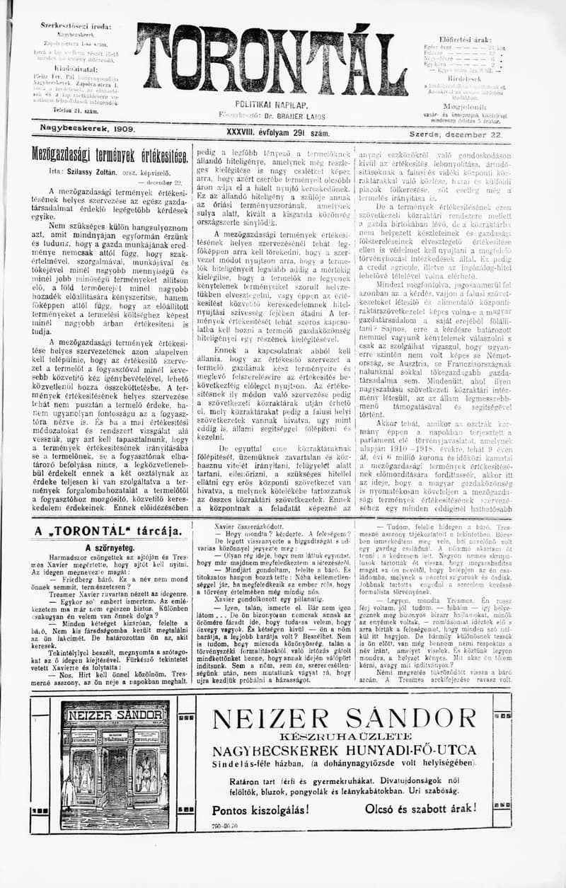 Torontál, 38. évf. 1909. december 22. 291. sz.