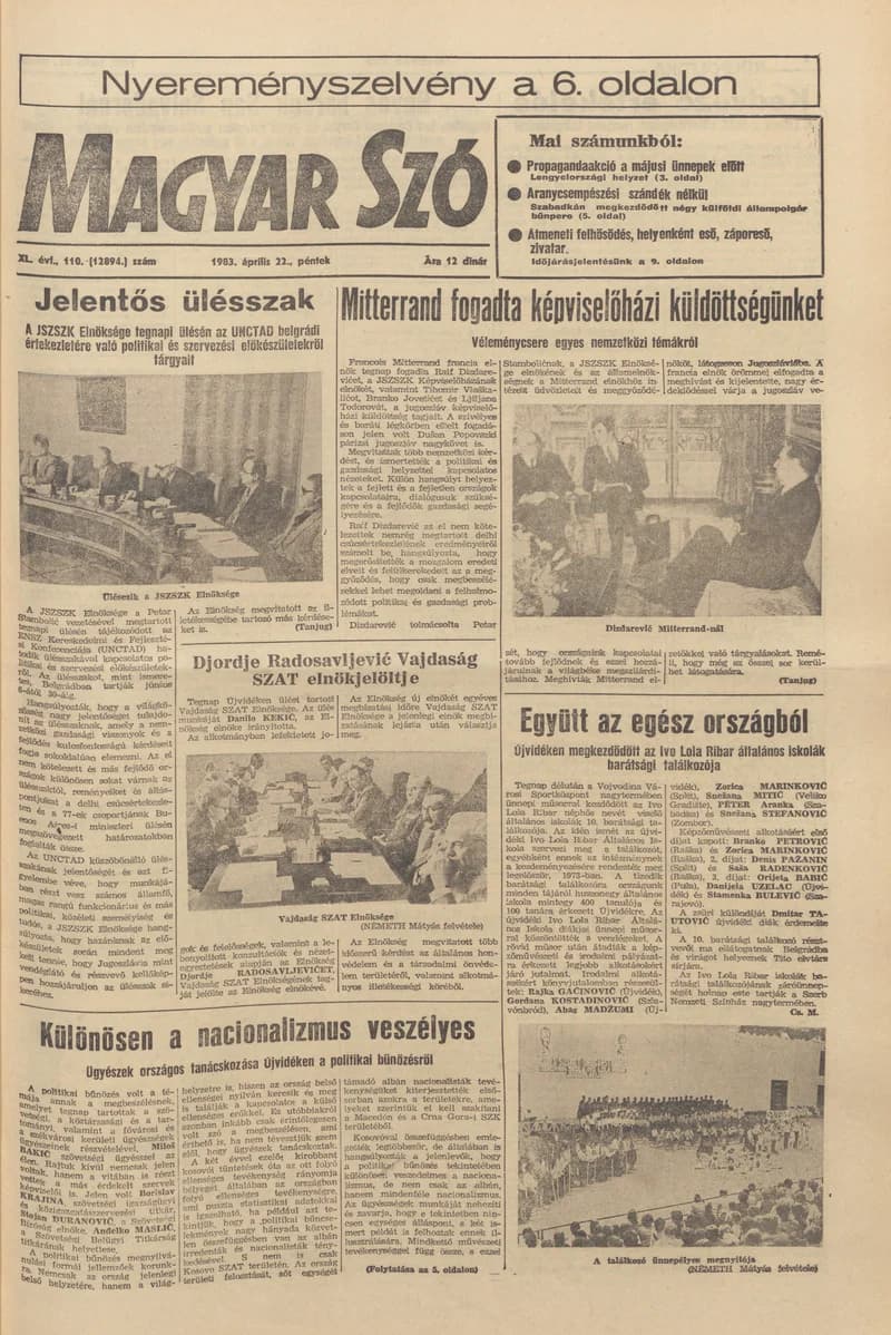 Magyar Szó, 40. évf. 1983. április 22. 110. sz. 1–20. oldal