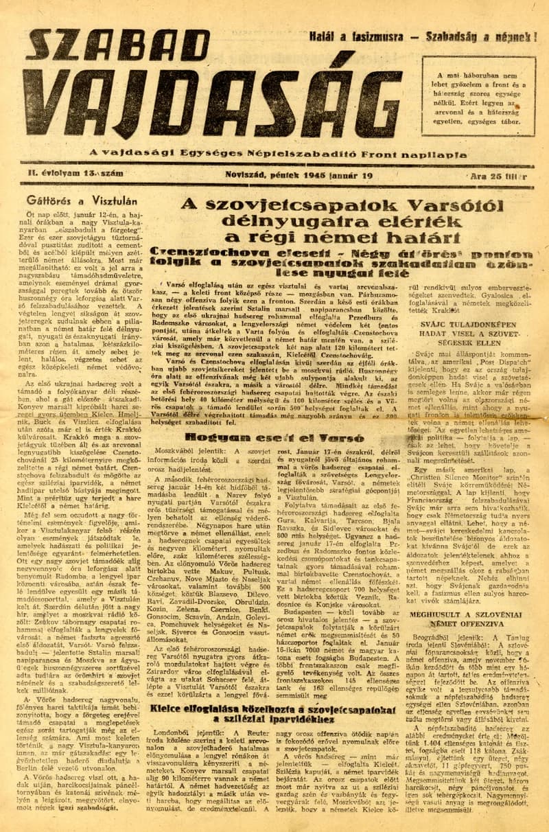 Szabad Vajdaság, 2. évf. 1945. január 19. 13. sz.