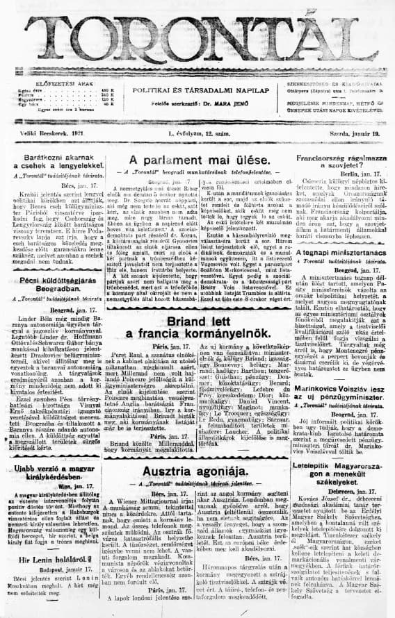 Torontál, 50. évf. 1921. január 19. 12. sz.
