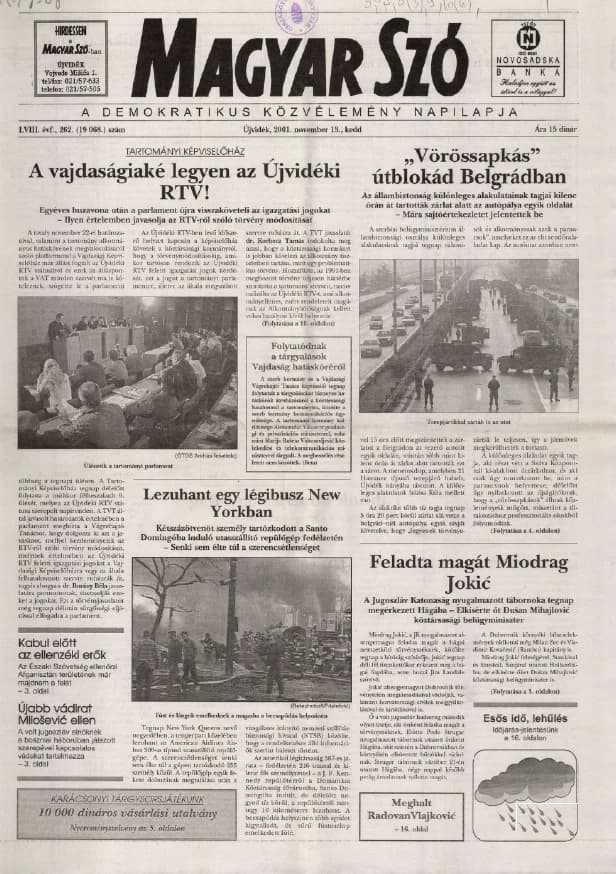 Magyar Szó, 58. évf. 2001. november 13. 262. sz. 1–16. oldal