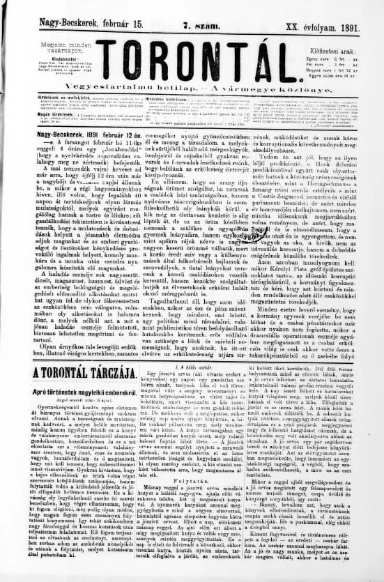 Torontál, 20. évf. 1891. február 15. 7. sz.