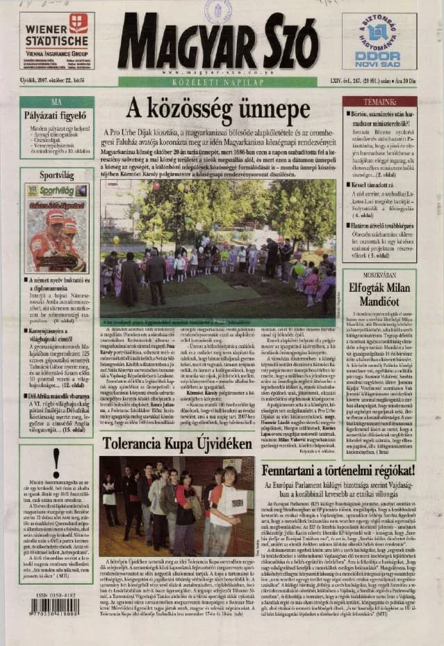 Magyar Szó, 64. évf. 2007. október 22. 247. sz. 1–12. oldal