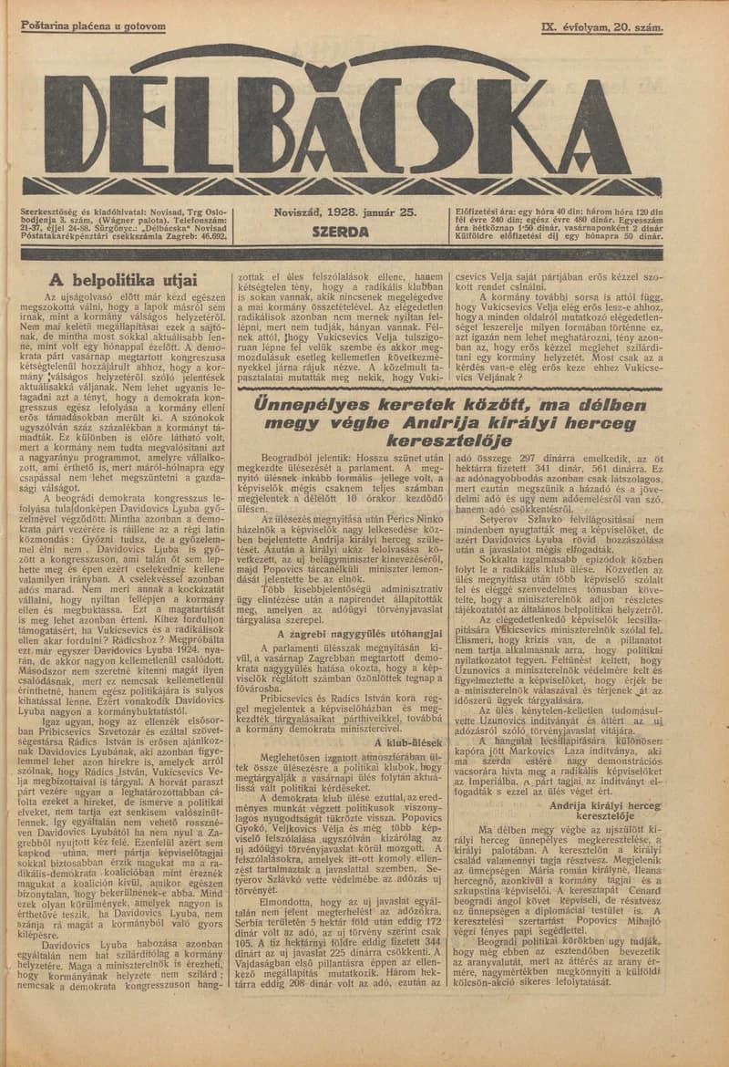 Délbácska, 9. évf. 1928. január 25. 20. sz.