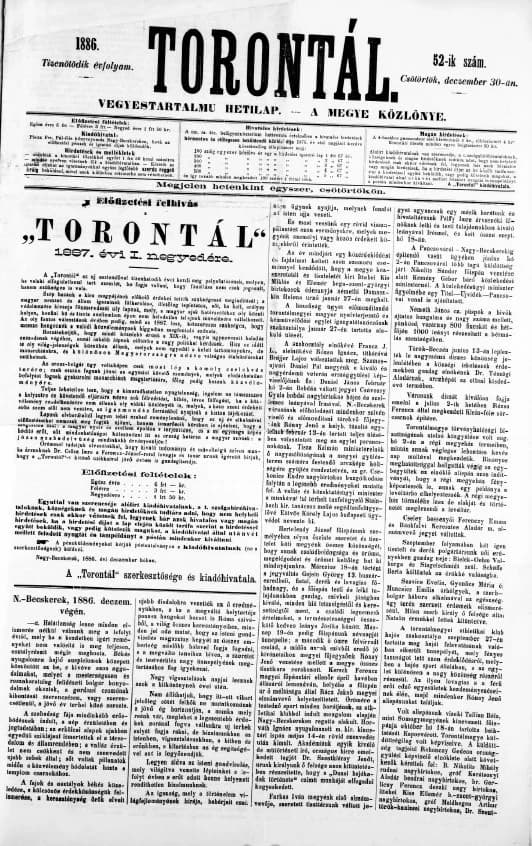 Torontál, 15. évf. 1886. december 30. 52. sz.