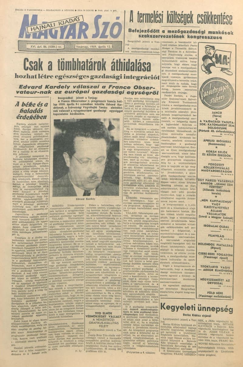 Magyar Szó, 16. évf. 1959. április 12. 86. sz. 1–22. oldal