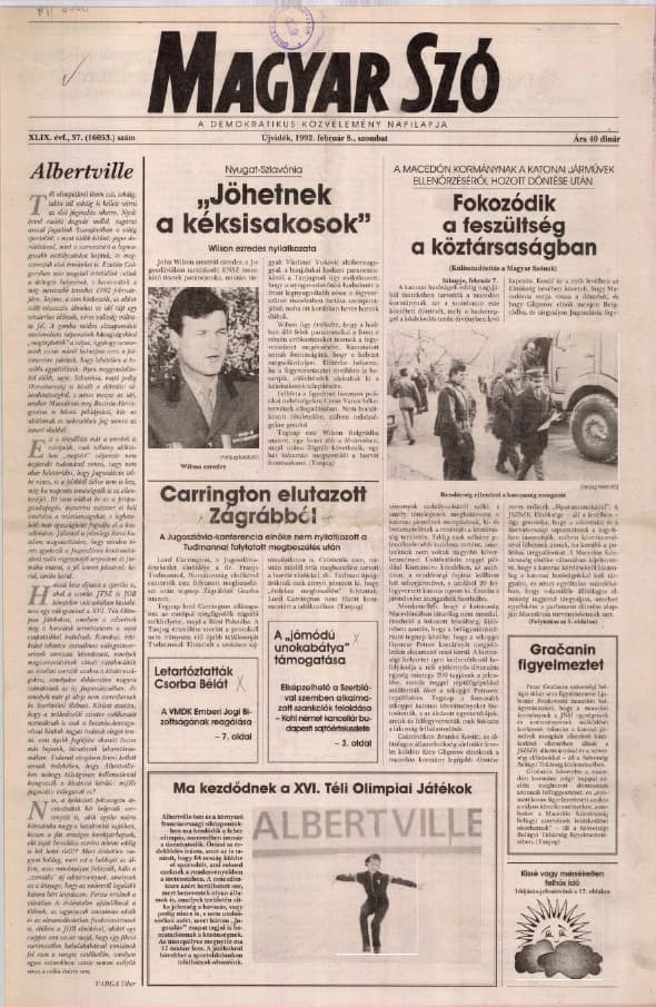 Magyar Szó, 49. évf. 1992. február 8. 37. sz. 1–20. oldal