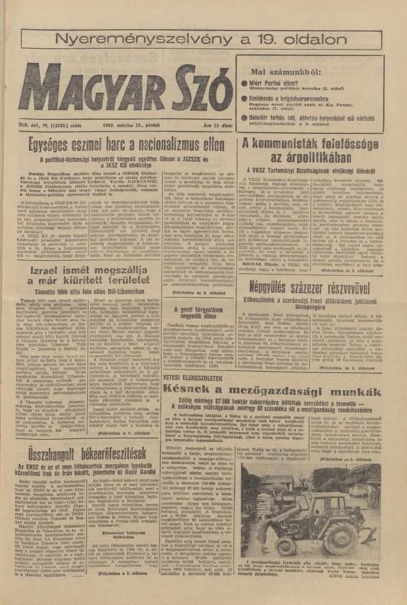 Magyar Szó, 42. évf. 1985. március 22. 79. sz. 1–20. oldal