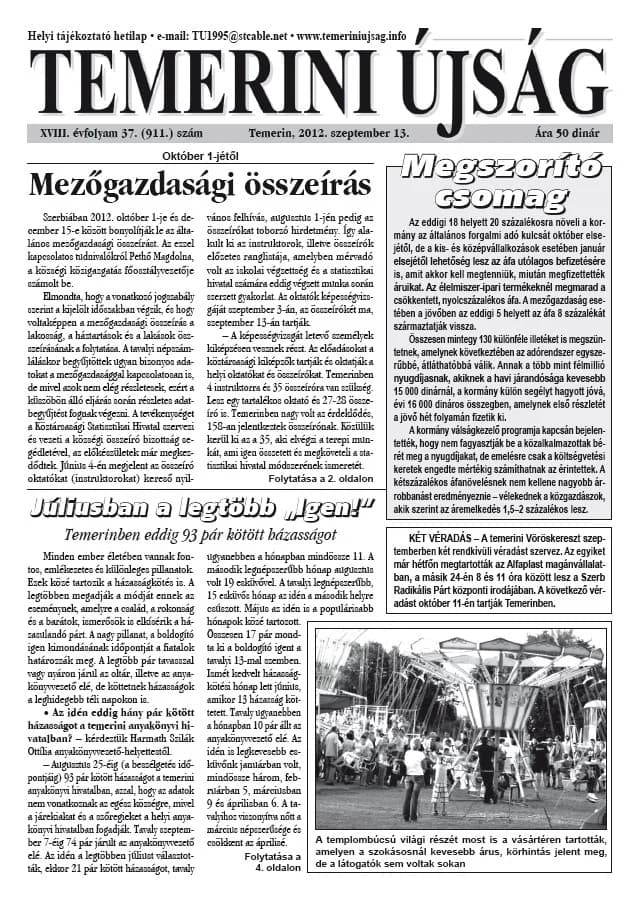 Temerini Újság, 18. évf. 2012. szeptember 13. 37. sz.