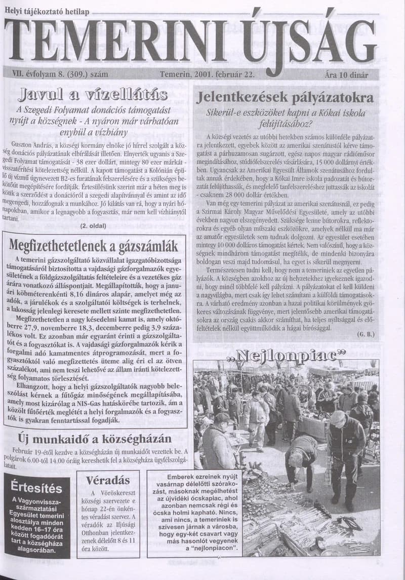 Temerini Újság, 7. évf. 2001. február 22. 8. sz.