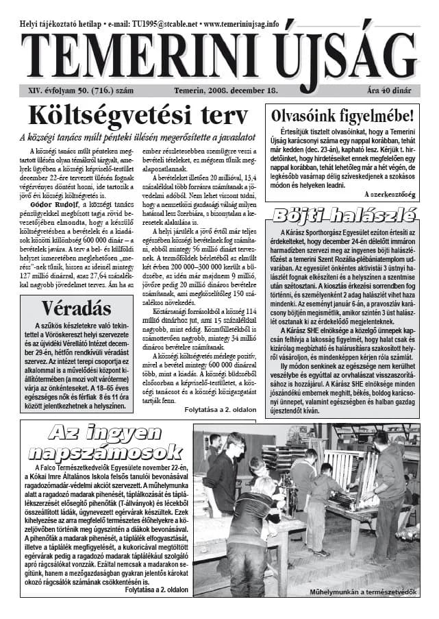 Temerini Újság, 14. évf. 2008. december 18. 50. sz.