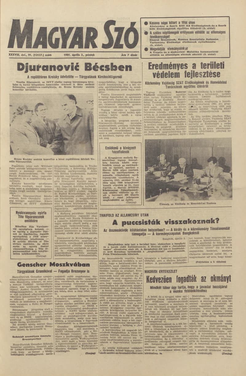 Magyar Szó, 38. évf. 1981. április 3. 91. sz.