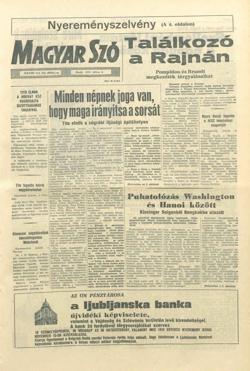 Magyar Szó, 28. évf. 1971. július 6. 183. sz. 1–14. oldal