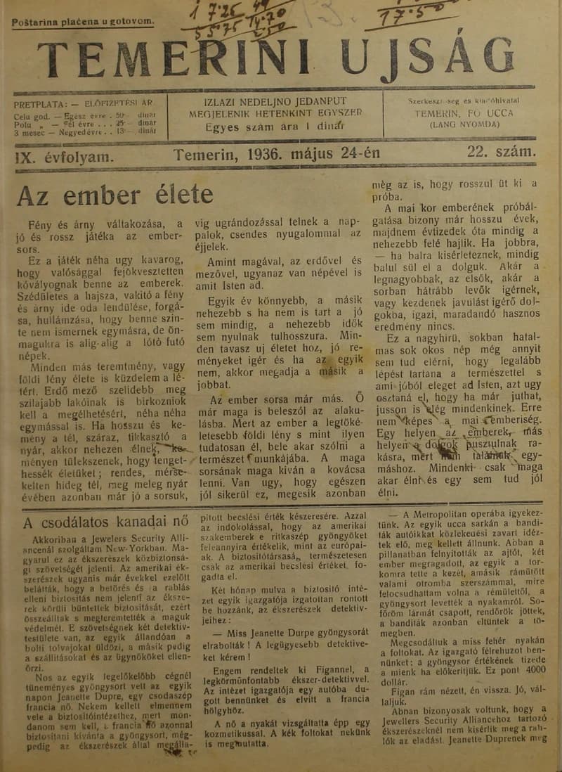 Temerini Újság 1928-1944, 9. évf. 1936. május 24. 22. sz.